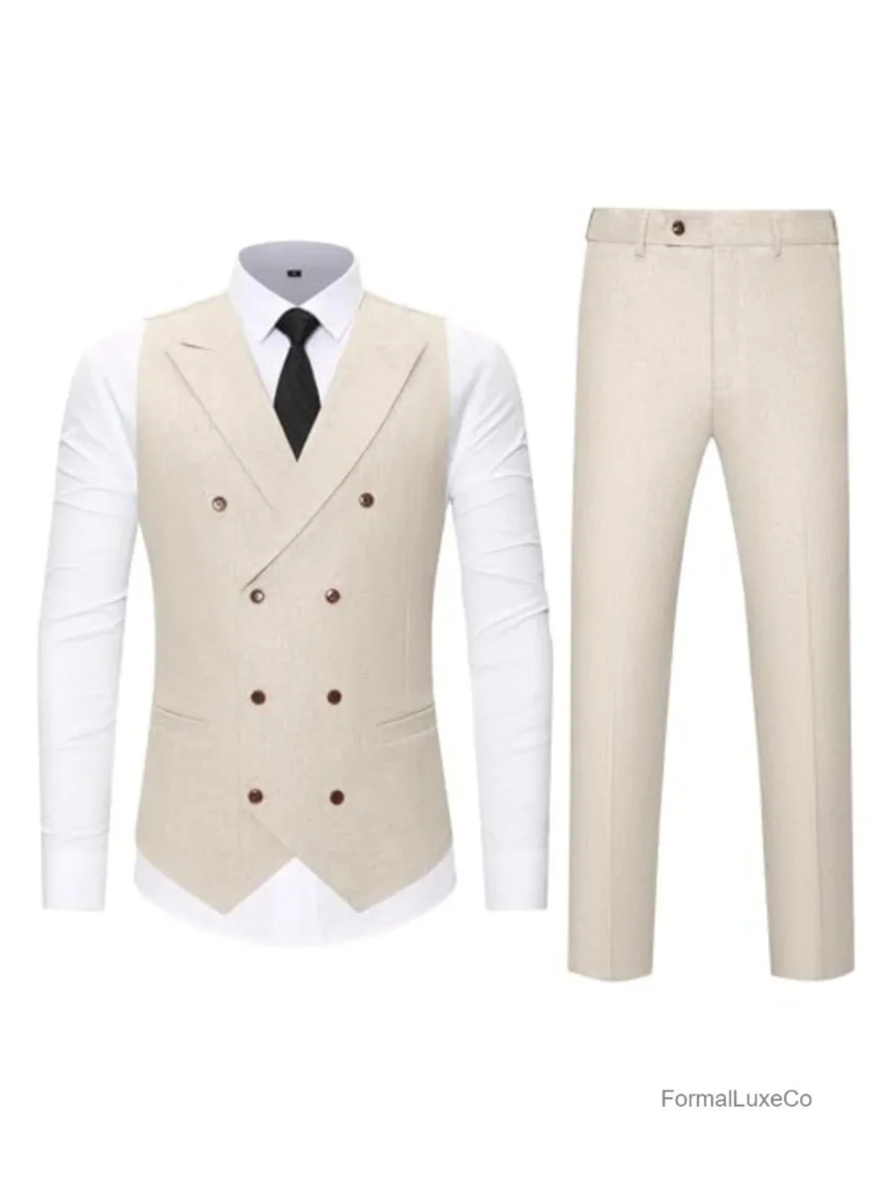 Men's Linen Suit Set 2 Piece Slim Fit Vest & Pants Summer Tuxedo